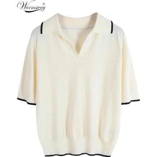 Tencel Women V-neck Turn-down Collar T-Shirt Contrast Color Top Office Lady Summer Basic Elegant Tshirt Tees B-126