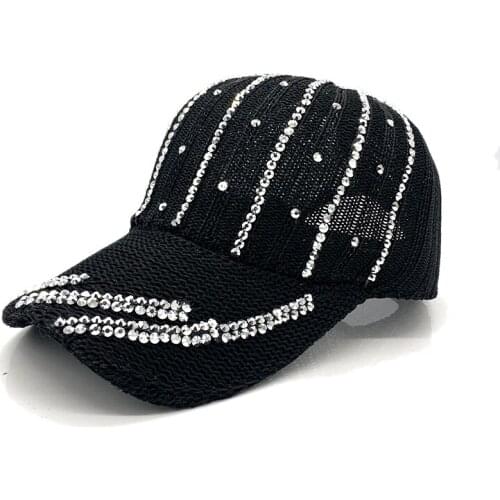 Rhinestone baseball cap Vintage Luxury Woman Mesh Cap Snapback Stripe Pattern Gorras Female High Quality Glass Diamond Hat