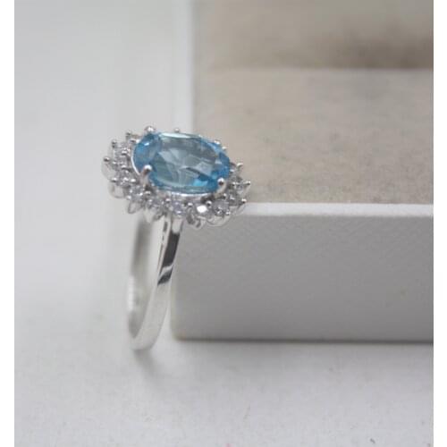 S925 Fine Sterling Silver Ring Women’s 14mm Topaz Round Shine Zircon Ring Elegant Beauty Zircon Ring US 6-7