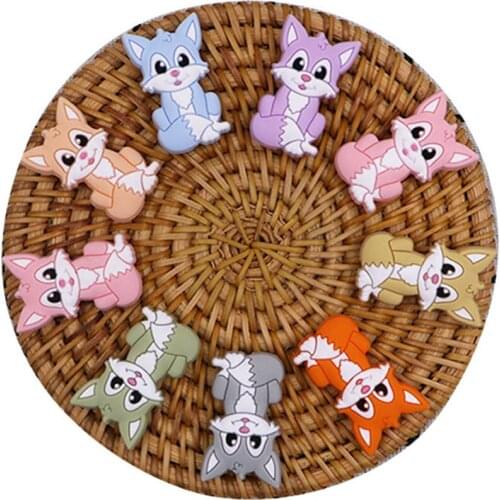 Kovict 10pcs Mini New Fox Animal Silicone Beads Baby Molar Teether DIY Pacifier Necklace Accessories Chewable Nursing Toys