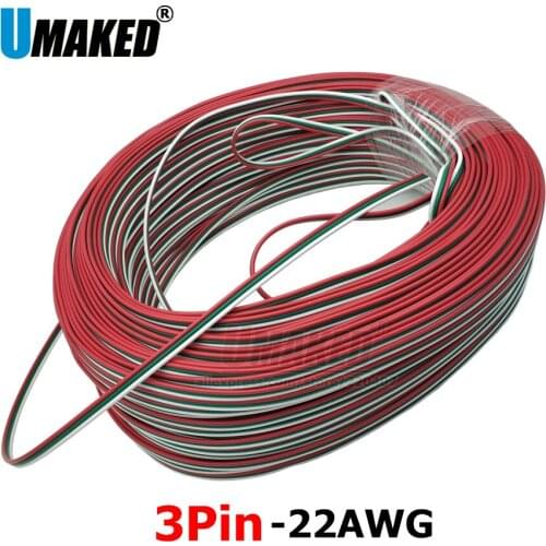 100meters Tinned Copper 3pins wire cable PVC insulated wire 22awg wire Electric cable LED DIY Connect extend wire cable