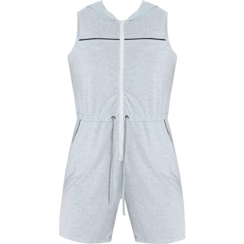 2021 Man Summer Sport Jumpsuit Hooded Hoodie Sleeveless Front Zipper Shorts Casual Sexy Jumpsuit Male Workout Running Bodysuit