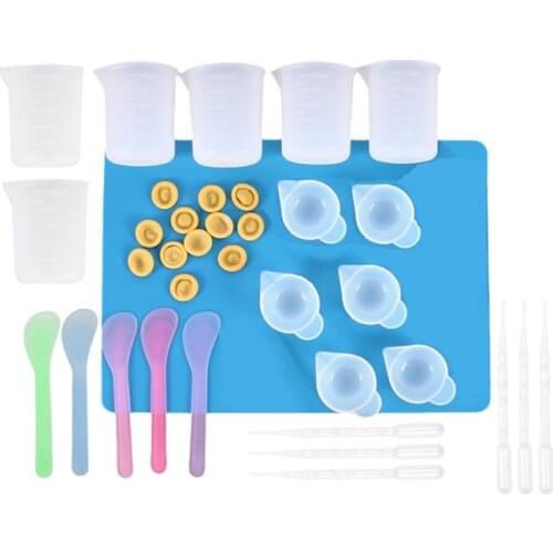 36Pc Reusable Silicone Resin Kit Nonstick Silicone Mat 100Ml Measuring Cups Finger Cots Resin Mix Cup Stir Stick Pipette