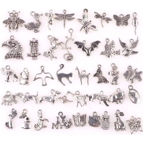 40pcs Tibetan Silver Flying Insect Bird Animal Charm Pendants for Bracelet Necklace DIY Craft Jewelry Making 23552