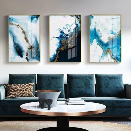 Nordic Abstract Canvas Poster Golden Blue Wall Art Print Painting Decorative Wall Pictures for Living Room Modern Home Decor