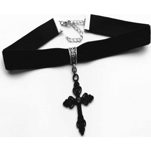 New Black Cross Velvet Choker With Gothic Ornate Big Pendant Statement Jewelry Classics Charm Valentines Gift Women Fashion