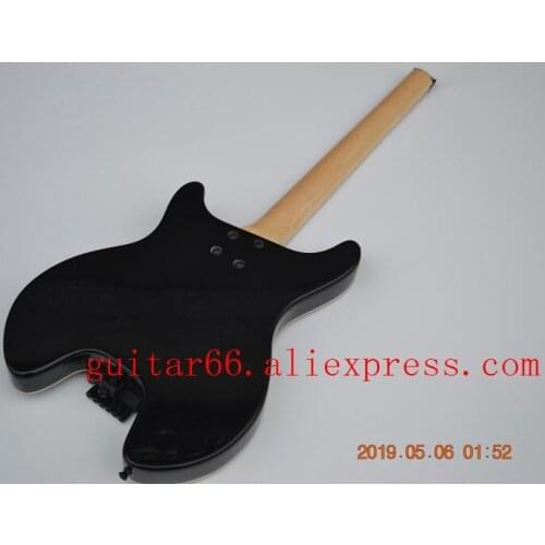 Free shipping transblack maple top headless electric guitar maple figerboard mahogany body