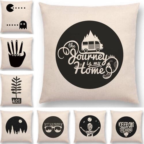 Black and White Warm Words Happy Life Meaningful Letter Stars Travel Good Idea Freedom Good Cushion Cover Sofa Pillow Case