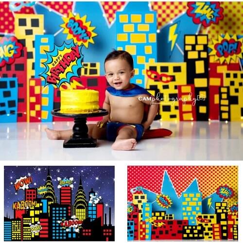 Mocsicka Superhero Backgrounds Birthday Party Baby Comics Personalized Poster Portrait Photography Backdrops For Photo Studio