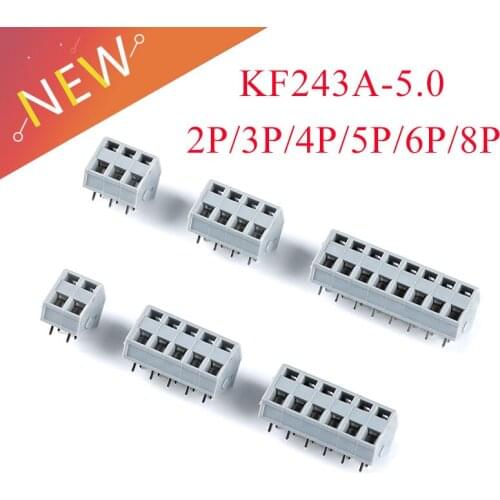 5Pcs KF243A 5.0mm Pitch Straight PCB Board Spring Terminal Blocks 2P 3P 4P 5P 6P 8PPositions Terminal connector 250V 10A
