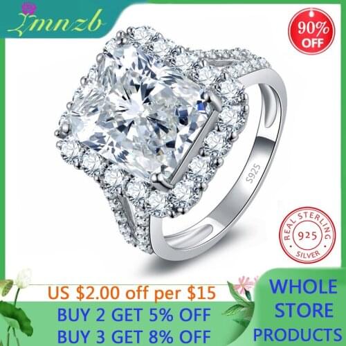LMNZB Square Ring 925 Sterling Silver Princess Cut Pave Sona Diamond Wedding Engagement Band Ring Fine Jewelry For Women LR084