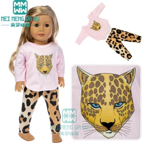 Doll clothes for 43cm new born doll and American doll Pink Leopard Home suit girl gift for children