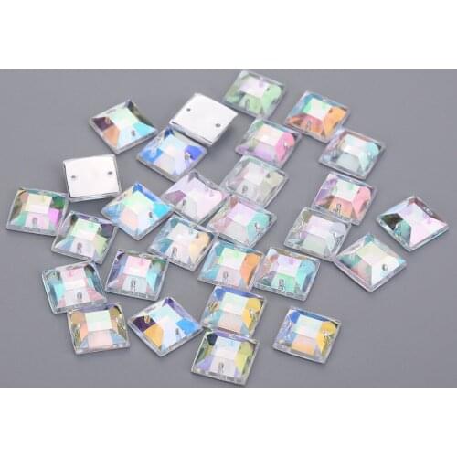 AB Crystal Color 10mm 12mm square Glitter Crystal Sew On Acrylic Rhinestone Flatback Crystal Beads For DIY doll clothes Crafts