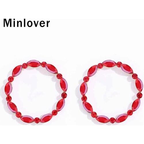 Minlover Marquise Multicolor Simple Round Circle Stud Earrings for Women Crystal Charm Earrings Girl 2019 Fashion Jewelry EH1479