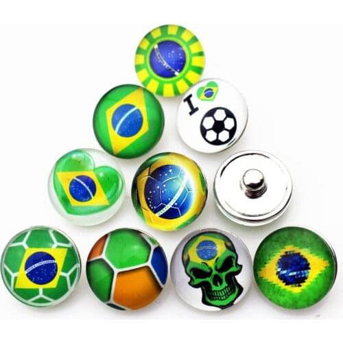 Mix 20pcs/lot Glass I Love Football Snap Buttons fit 18mm Ginger Snap Bracelet&Bangles DIY Snap Jewelry Charms