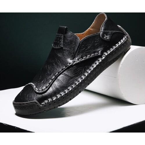 Men casual Shoes Mens Handmade Genuine Leather Fashion Beanie Shoes all-match wear-resistant breathable Driving shoes