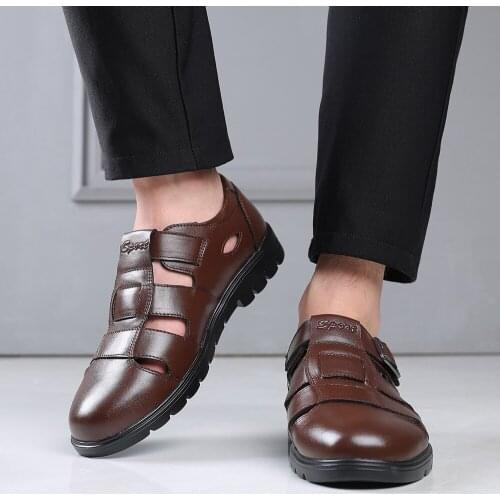 Men Sandals Genuine Leather New 2021 Summer Shoes High Quality Mens Ventilation Casual Shoes Male Brand Sandals Non-slip