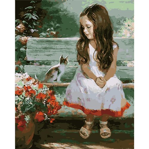 Cat And Little Girl Diy Painting By Number Canvas Kits Dog Unique Gift Framed Acrylic Paint Coloring By Numbers Animal Decor