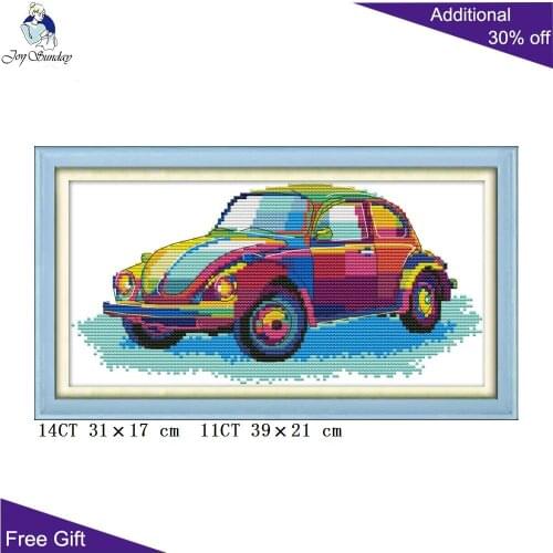 Joy Sunday Colorful Car Needlework J467 14CT 11CT Counted and Stamped Home Decor Needlepoint Embroidery Cross Stitch kits