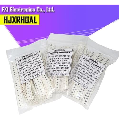 36Value * 20PCS =720PCS 0603 0805 1206 SMD Resistor Kit Assorted Kit 1 ohm- 10M ohm