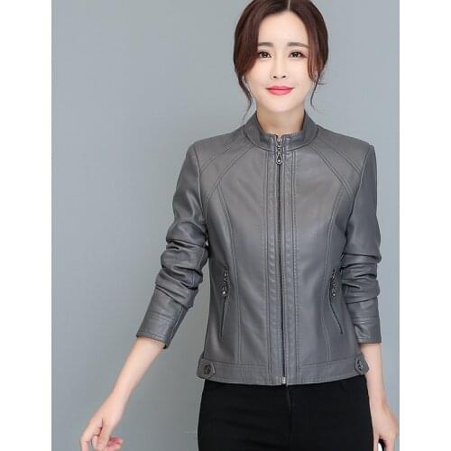 New Fashion Women Pu Leather Jackets Ladies Faux Sheepskin Slim Coat Soft Wash Leather Punk Streetwear Female Zippers Outerwear