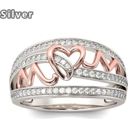 New heart-shaped mom mom ring European and American rose gold colored Mothers Day gift ring