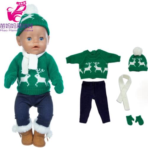 Baby doll reindeer clothes 18" girl doll outfit winter scarf hat gloves Christmas costume for doll