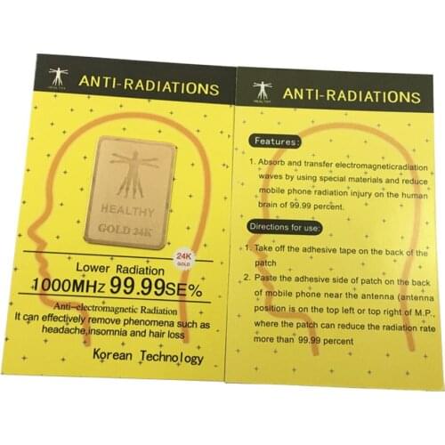 Wholesales Price 500PCS/lot Gold 24K Sticker Healthy Anti Radiation For Mobile Phone Rectangle Shield With Negative Ions