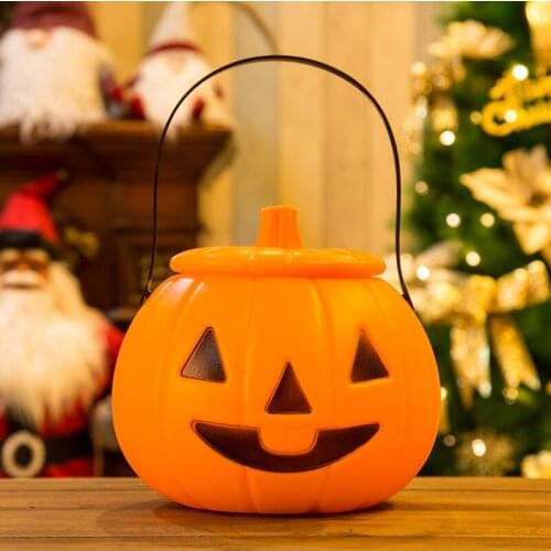 Halloween Pumpkin Lamp Portable Pumpkin Candy Box Childrens Performance Props Luminous Pumpkin Bucket with Lid