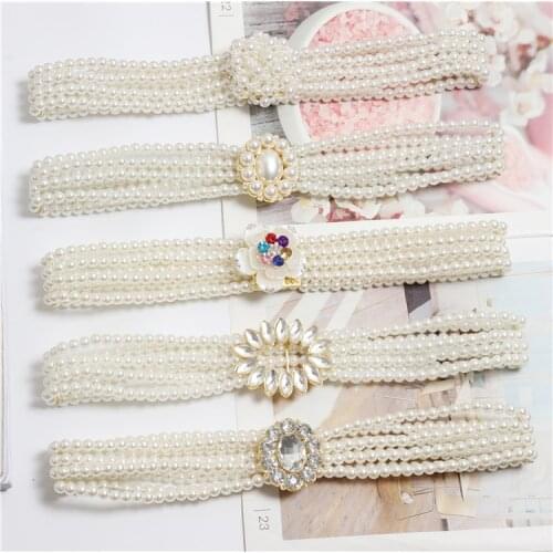 Luxury Rhinestone Pearl Elastic Waistband Fashion Women Waist Belt Multi-Layers Girls Pearl Corset strap Dress Belts Decoration