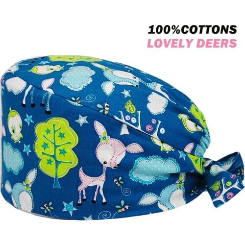 Work Surgicals Hat Deers Printing Adjustable Worker Nursing Caps Beauty Salon Dental Clinic Pet Shop Women Men Nurse Scrubs Hats