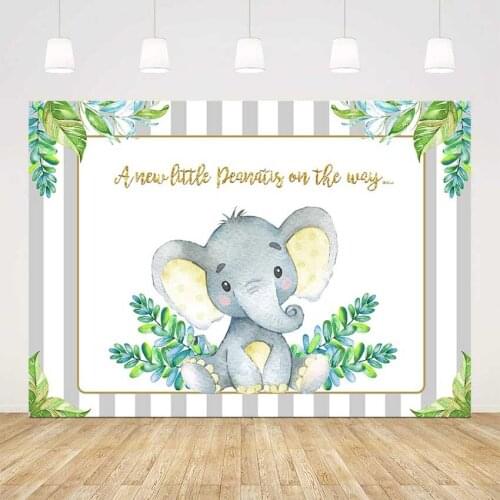 Safari jungle baby shower party backdrop little elephant baby shower background for photo studio green leaves photo shoot