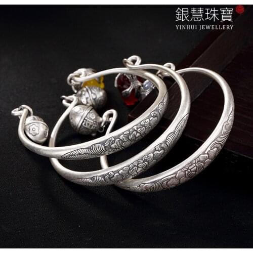 Silver Peony Chalcedony Orchid Prosperous Wealth Pig Lady Bracelet Wholesale Silver Restoring Ancient Ways Openings