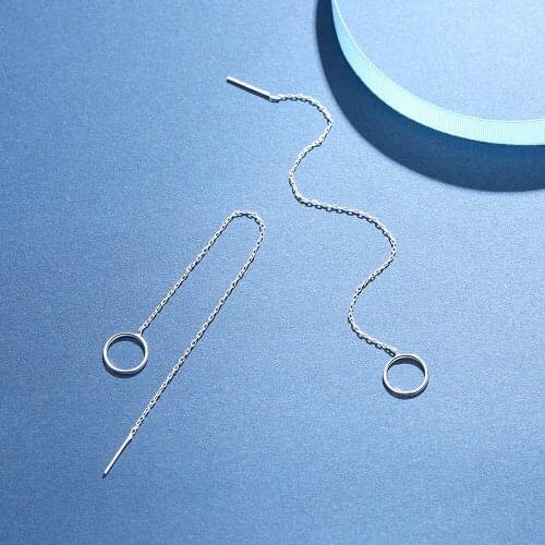 MetJakt Luxury 925 Sterling Silver Geometric Long Tassel Circle Drop Earrings for Women Sterling Silver Earrings Fashion Jewelry