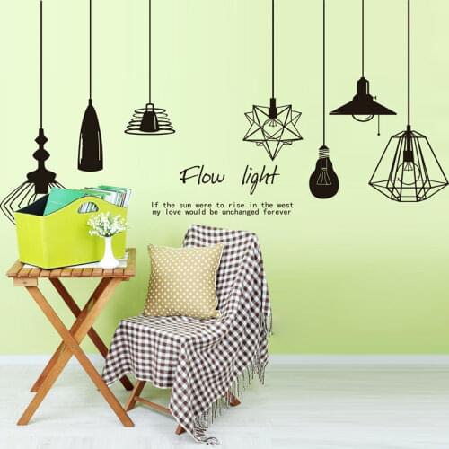 [shijuekongjian] Black Chandelier Wall Sticker Vinyl DIY Wall Lamp Stickers for Living Room Photography Studio Decoration
