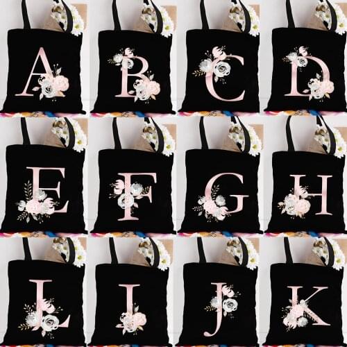 Pink English Flower Letter Print Shopping Bag Harajuku Ulzzang Shopper Bag Totes Large Capacity Fashion Shoulder Bags