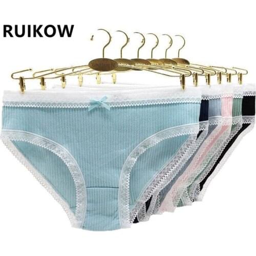 Top Quality Each Pack Mix 6 Colors Low Rise Sexy Women Briefs Underwear with Lace Trim Thin Cotton Panties Underpants For Ladies