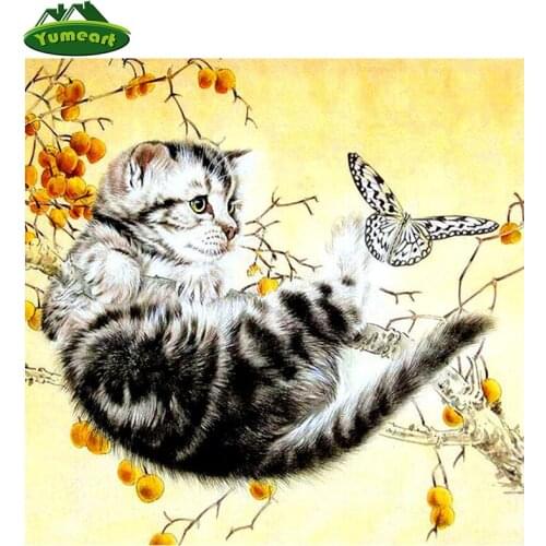 YUMEART Square Diamond 5D DIY Diamond Painting "Cat " Embroidery Cross Stitch Rhinestone Mosaic Painting Home Decor Gift