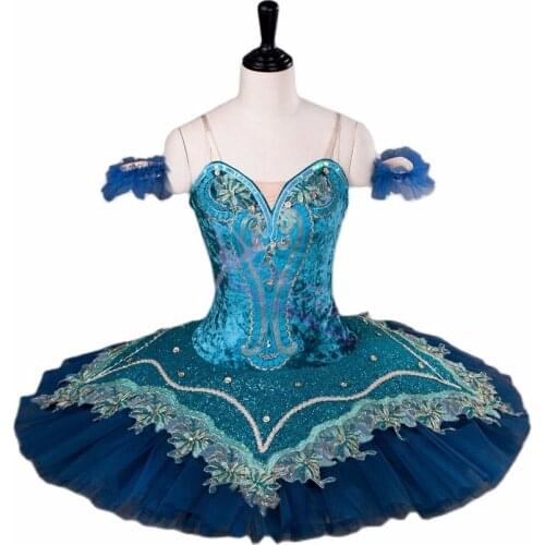 Women Blue professional ballet tutu classical performance concert competition ballerina ballet stage costume pancake tutus blue