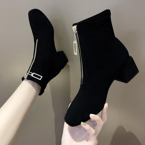 Women Ankle Boots Woman Mid Heel Shoes Female Zipper Footwear Pu Pointed Toe Comfortable Ladies Shoe Elegant Women Winter Shoes