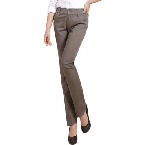 Womens Casual Cotton White Khaki Office OL Pants Mid-Rise Pencil Feet Thin Slim Solid Color S 6XL Plus Size Simple Pattern