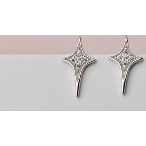 925 Sterling Silver Zircon Cross Star Stud Earrings For Women Wedding Party Female pendientes eh142
