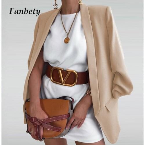 Women 2021 Autumn Solid Cardigan Jacket Fashion Turn-down Collar Blazer Tops Spring Office Lady Casual Elegant Suit Coat Outwear