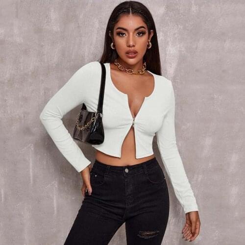 2021 Autumn Sexy Cropped Cardigan Women Zipper Knitted Sweaters Ladies White Short Cardigans for Women Slim Sweater Black