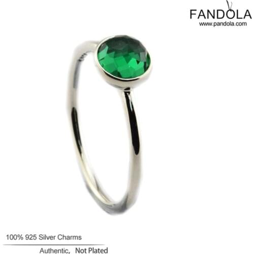 Genuine 925 Sterling Silver Jewelry Royal-Green Crystal May Droplet Ring Wedding Engagement Rings for Women Bague Femme