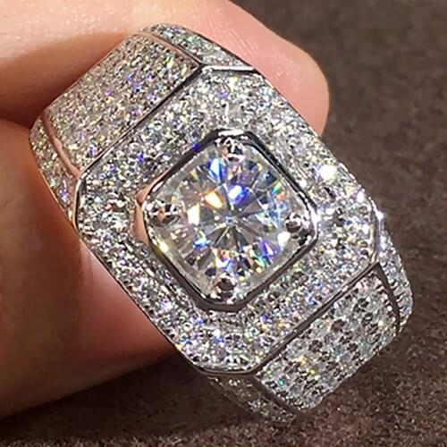 18K Au750 White Gold Men Ring Moissanite Diamonds 1 2 3 4 5 Carat Round Square Luxury Wedding Party Engagement Anniversary Ring