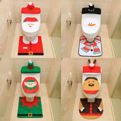 2020 Santa Claus toilet cover Santa Claus toilet cover + floor mat + water tank cover + tissue cover home decor