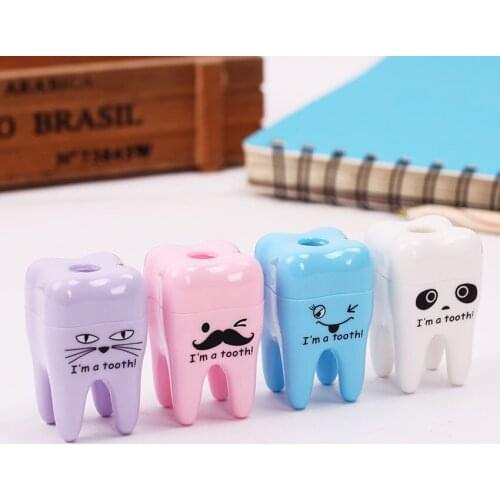 4PCS/Lot Candy Colored Teeth Shape Pencil Sharpener Mechanical Creative Cartoon Pencil Sharpener Stationery For School Supplies
