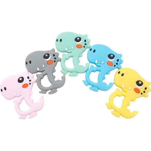 Chenkai 5PCS BPA Free Silicone Dinosaur Teether Baby Teething Toy DIY Infant/Toddler Soothing Nursing Teething Chain Accessories