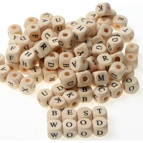 50pcs 10mm 12mm Mixed Natural Wooden Letter Beads Alphabet Square Cube Wood Beads For Jewelry Making Diy Bracelet Necklace